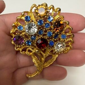 Gold-Tone Multicolor Crystal Bouquet Brooch - Women Jewelry